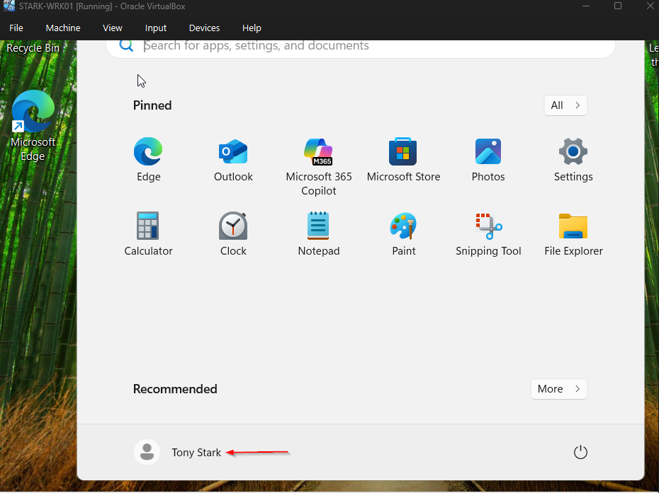 Windows 11 desktop after signing in with a domain account