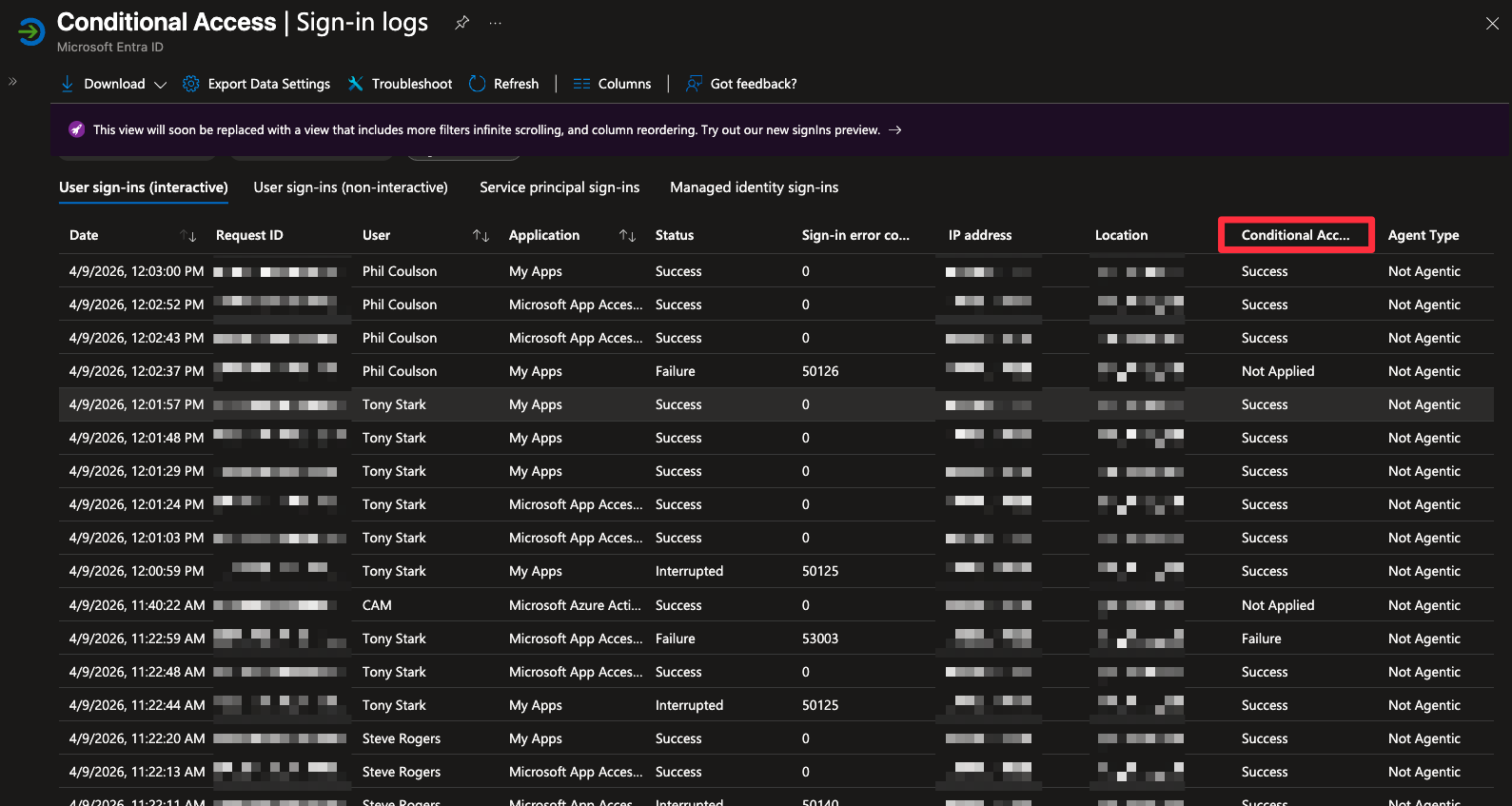 Sign-in log showing Conditional Access successfully enforced for a hybrid user