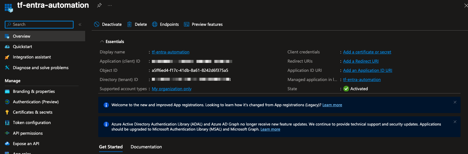 Microsoft Entra ID App Registration overview for tf-entra-automation
