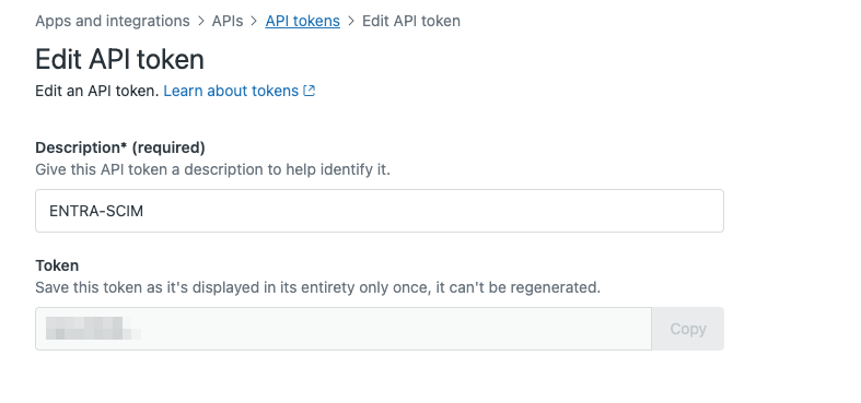 Zendesk API token creation screen in Admin Center